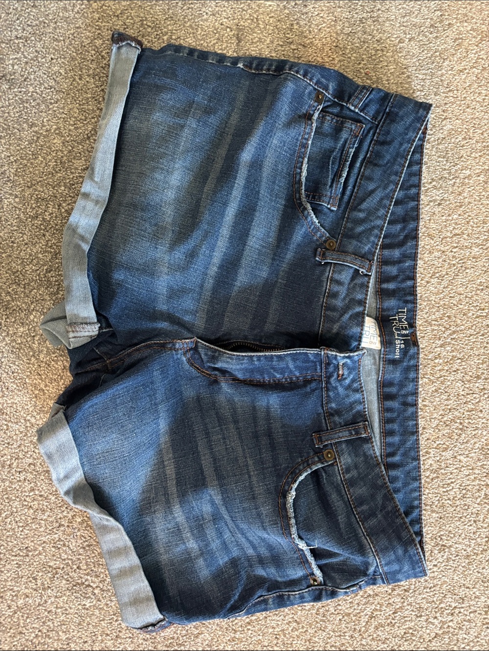 Time and Tru Dark and Light Blue Two-Tone Denim Shorts